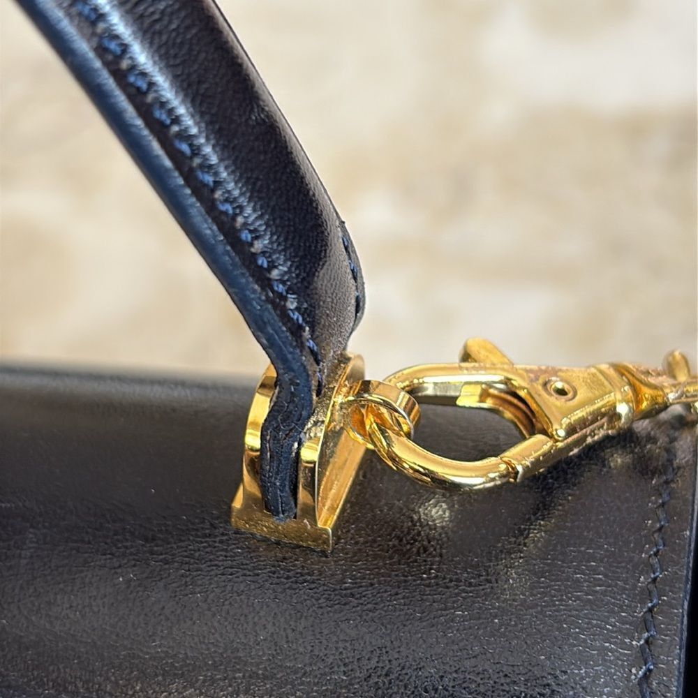 Bally Structured Leather Kelly Style Satchel Bag Detachable Metal Chain Strap - Picture 13 of 16